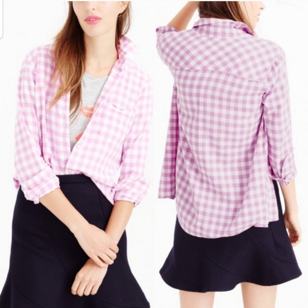4/$25 J.Crew Boy Checked Shirt in Neon Orchid